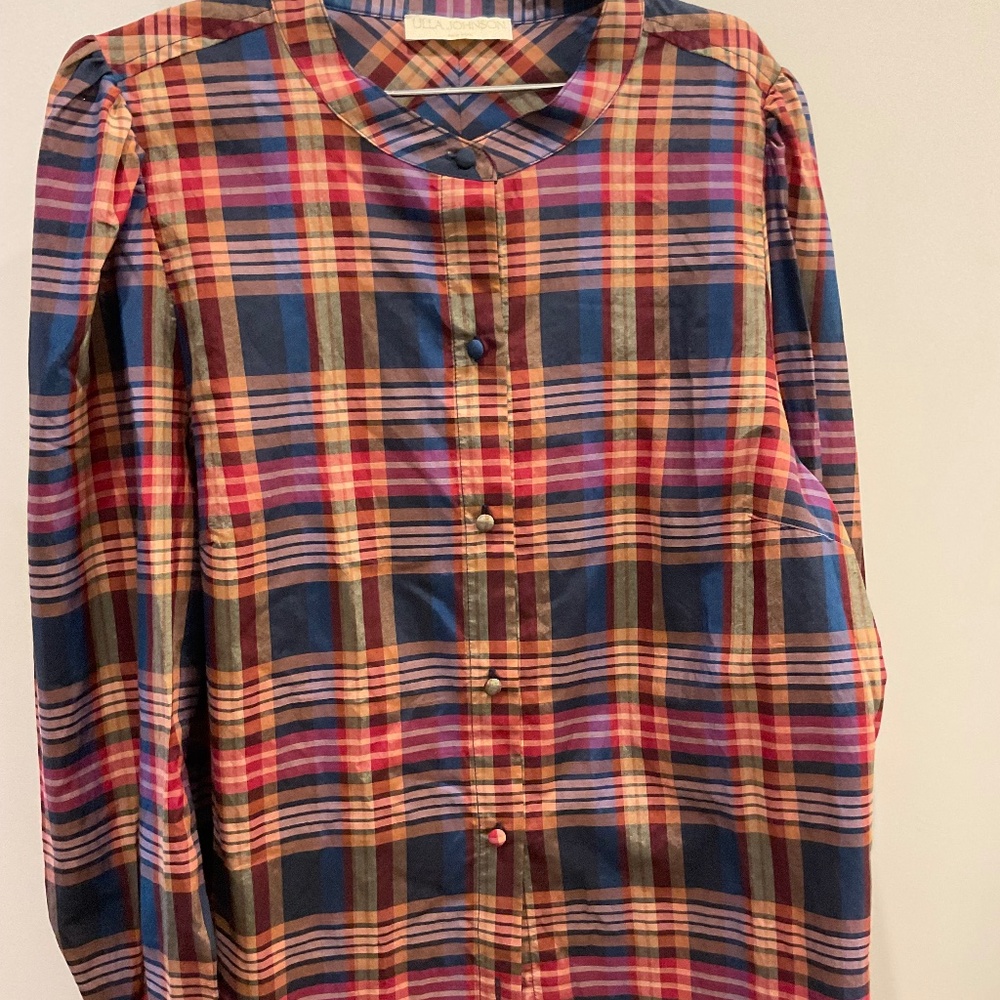Ulla Johnson plaid silk blouse